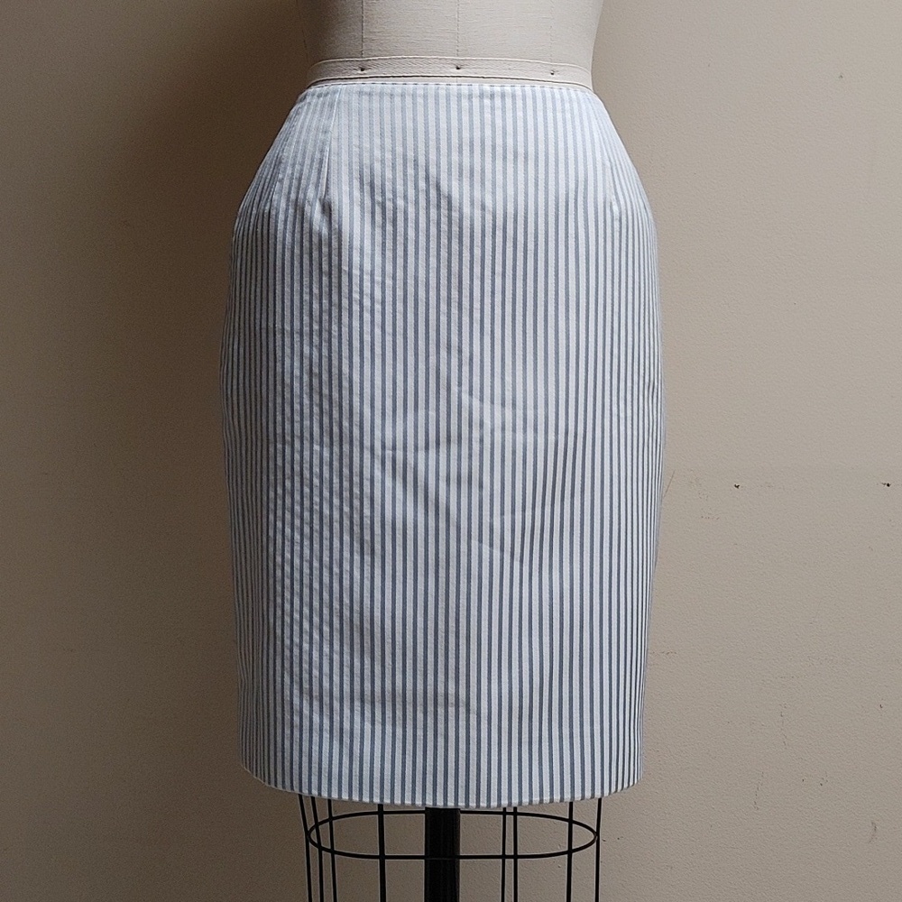 VTG Oscar de la Renta Pencil Skirt White & Light Blue Stripes Size 4